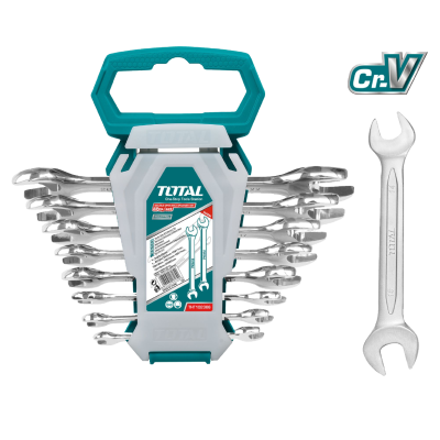 Conjunto de chaves inglesas Total em aço cromado com embalagem cinzento e verde