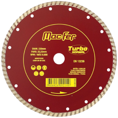 Disco de corte vermelho Macfer Turbo NORMAL com borda serrilhada