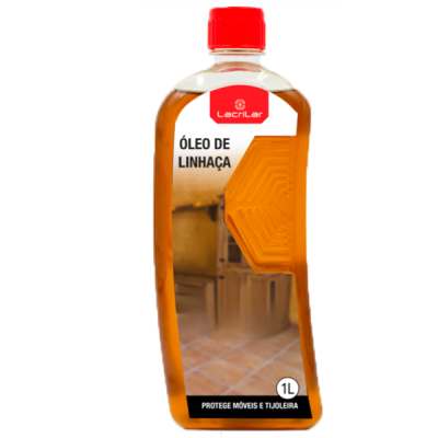 Garrafa de óleo de linhaça com tampa vermelha e rótulo vermelho e preto