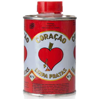 Lata metálica Coração Limpa Pratas Nº2 com tampa vermelha e coração perfurado por flecha