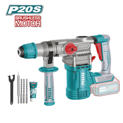 Martelo perfurador elétrico a bateria TOTAL azul-turquesa e cinza com acessórios