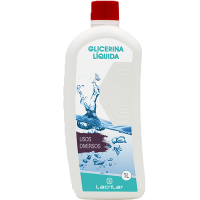 Frasco branco de glicerina líquida com tampa vermelha e rótulo azul