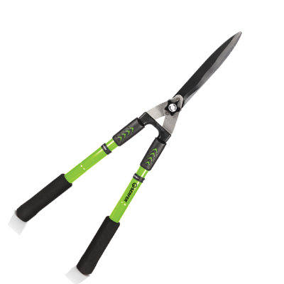 Tesoura de poda com punhos verdes e lâminas metálicas pretas