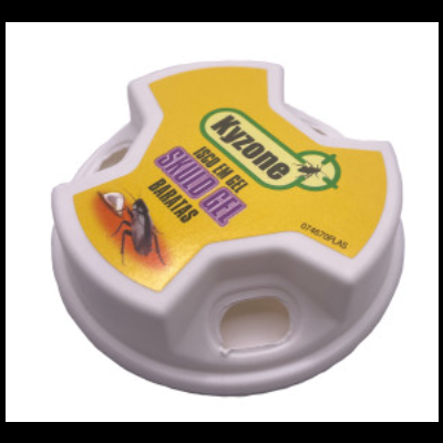 Dispositivo plástico branco com etiqueta amarela para isca em gel para baratas