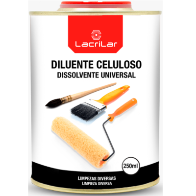 Lata de Diluente Celuloso dissolvente universal Lacrilar 250ml com pincel, trincha e rolo
