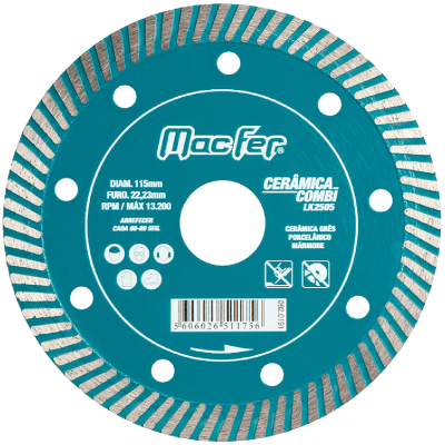 Disco de corte azul e metálico da marca Macfer para cerâmica e mármore