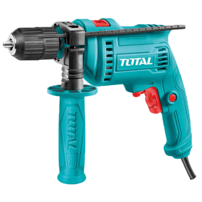 Máquina perfuradora elétrica TOTAL azul e preta com empunhadura lateral