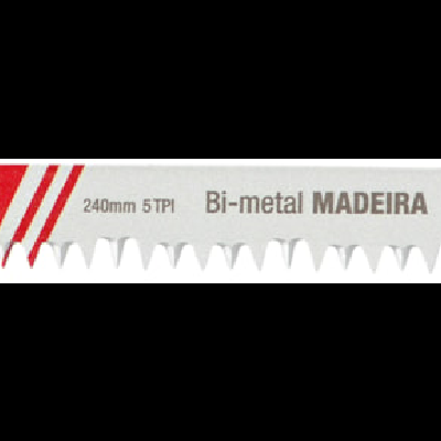 Lâmina de serra bi-metal para madeira com texto MacFer S-204 M 240mm 5 TPI Bi-metal MADEIRA