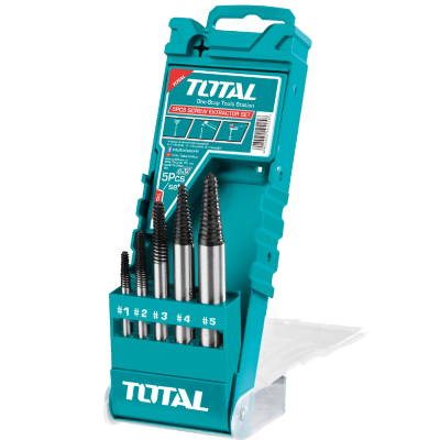 Conjunto de extratores de parafusos TOTAL com 5 peças num estojo azul