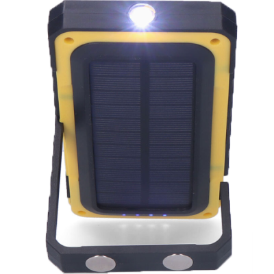 Carregador solar portátil com luz LED e suporte ajustável