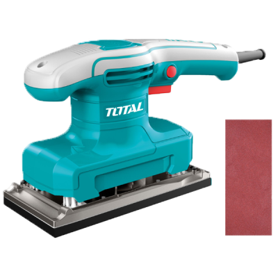 Lixadora elétrica TOTAL azul turquesa com base metálica e folha de lixa vermelha