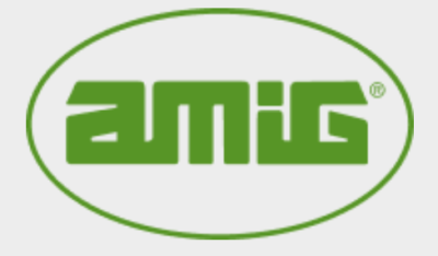 Logótipo da marca AMIG em verde num oval branco