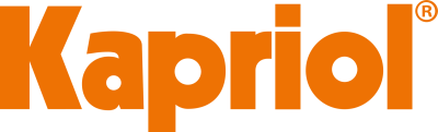 Logotipo da marca Kapriol em letras laranja com fundo branco