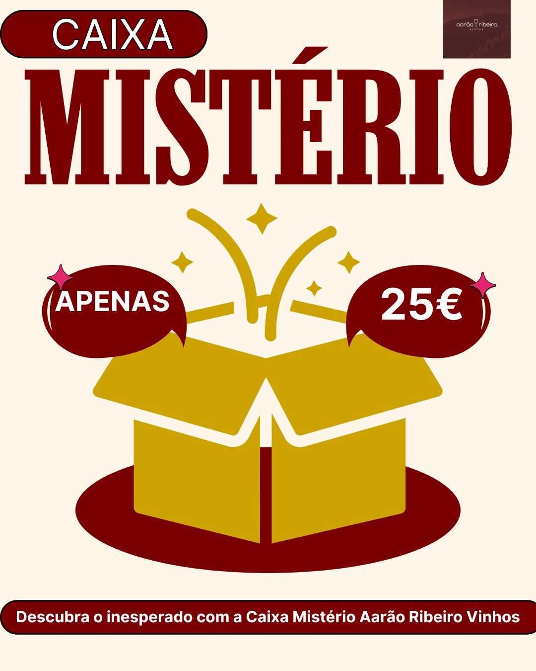 Caixa Mistério COM PORTES INCLUÍDOS Promoção Caixa Mistério Aarão Ribeiro Vinhos 25€