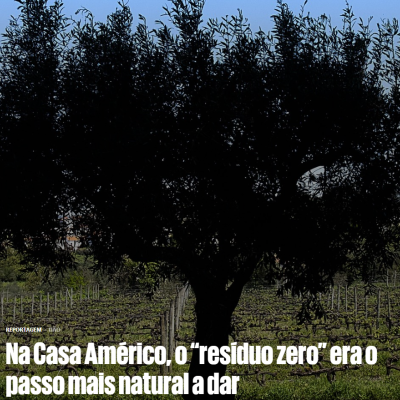 Vinha com árvore ao centro e texto sobre resíduo zero