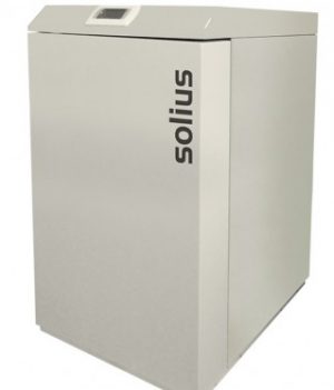 Aparelho branco retangular com texto solius na frente