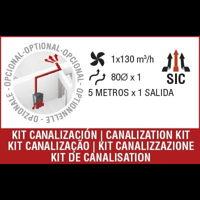 Kit de canalização com especificações técnicas e ilustração de fluxo de ar