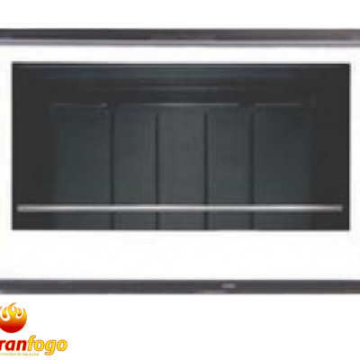 Lareira eléctrica embutida preta e branca com moldura e barra metálica