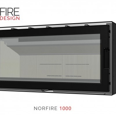 Lareira NORFIRE 1000 preta com vidro frontal e interior claro