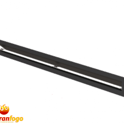 Elemento retangular preto com recorte central em fundo branco com logótipo Abranfogo