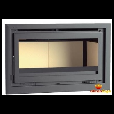 Lareira embutida de metal com vidro frontal e moldura preta