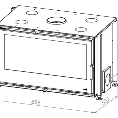 Chaminé metálica retangular com porta de vidro e medidas técnicas