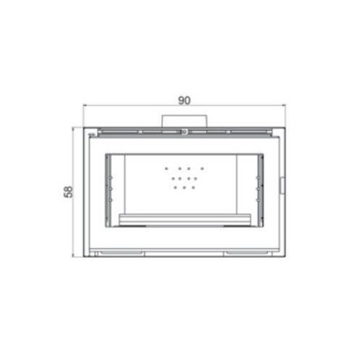 Desenho técnico de lareira embutida com dimensões e punho central
