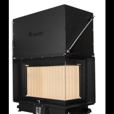 Lareira a lenha preta com vidro frontal e laterais