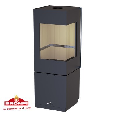 Lareira moderna preta com vidro transparente e interior claro