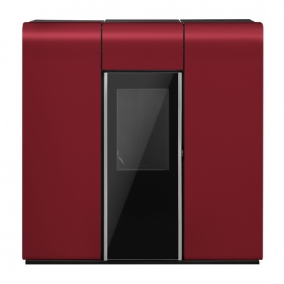 Máquina de café automática vermelha com painel preto e visor digital