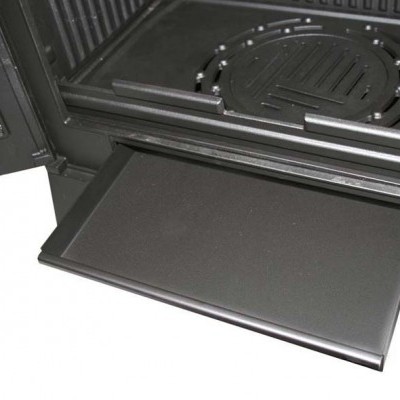 Interior de forno preto com bandeja deslizante e padrão circular texturizado