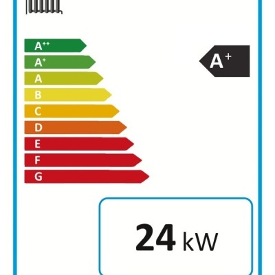Etiqueta energética da UE para radiador ECOFOREST 24 kW, madeira, eficiência A+