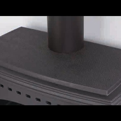 Lareira a lenha preta com tubo de saída e tampo texturizado