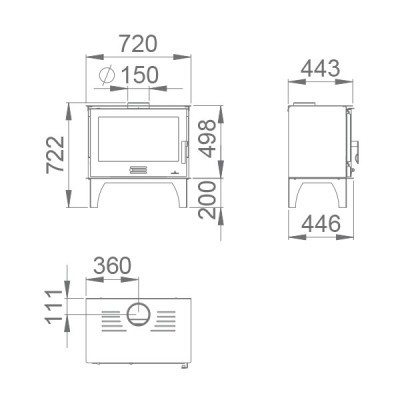 Desenho técnico de salamandra com medidas em milímetros