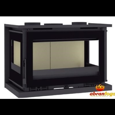 Lareira de canto preta com vidro frontal e lateral