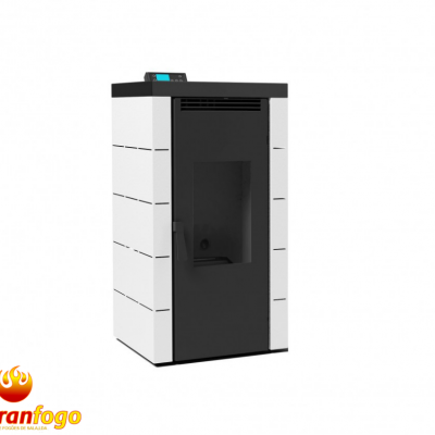 Salamandra branca com frente preta e painel digital