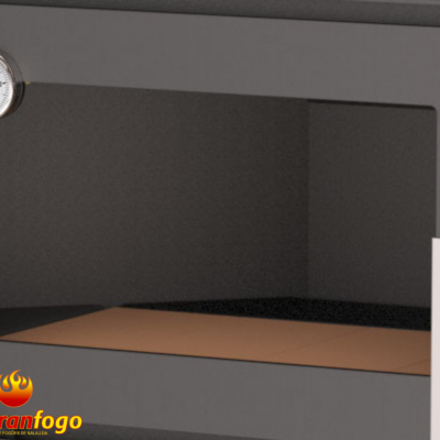 Grelha de forno cinza com termómetro analógico e logótipo abranfogo