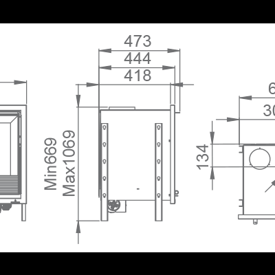Desenho técnico de equipamento com várias dimensões em milímetros