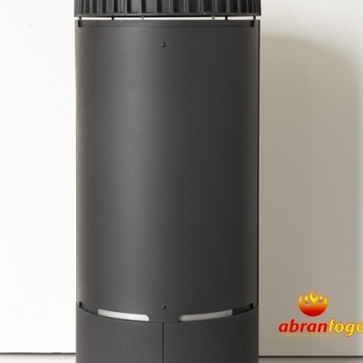 Aquecedor cilíndrico preto com grelha e aberturas