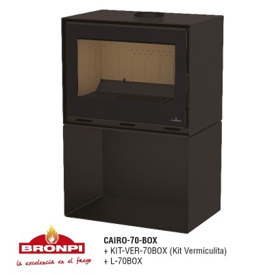 Lareira modular preta BRONPI CAIRO-70-BOX com vidro frontal e base aberta