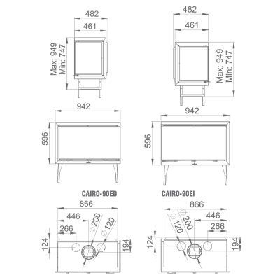 Desenho técnico de armário com medidas detalhadas em milímetros