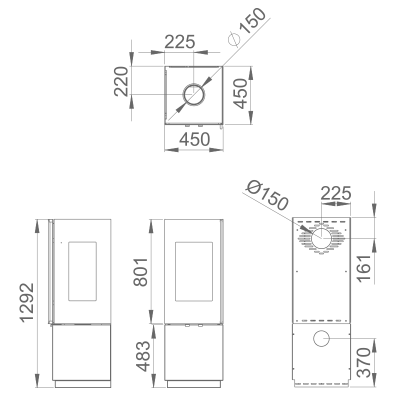 Diagrama técnico a preto e branco com medidas de uma estrutura retangular