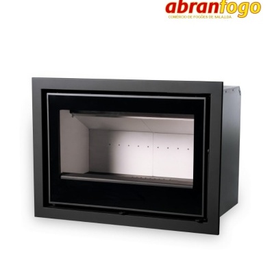 Lareira de embutir preta com vidro e interior claro