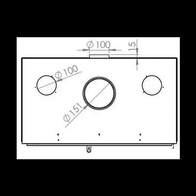 Desenho técnico com três círculos e medidas de diâmetro 100 e 151.