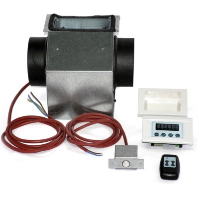 Conjunto de ventilador metálico com cabos e painel de controlo digital