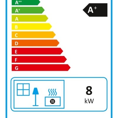 Etiqueta energética de eficiência A+ do produto Invicta com potência de 8 kW