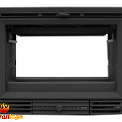 Inserto para lareira preto com porta de vidro e ventilação