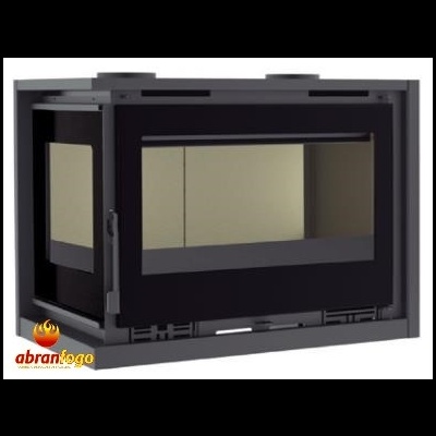 Lareira fechada em aço preto com vidro panorâmico