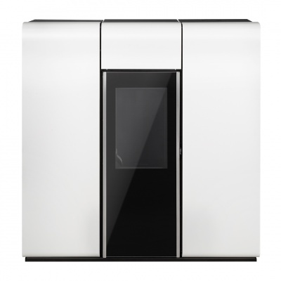 Aparelho moderno branco com painel preto e tela central