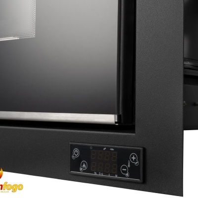 forno embutido preto com painel digital e logótipo abran fogo